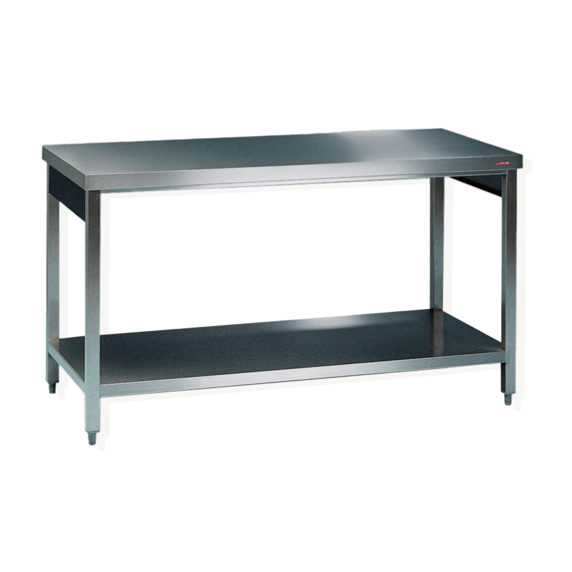 Edelstahl Arbeitstisch mit Grundboden - Tiefe 800 mm - SCHOLL Modell TIRO